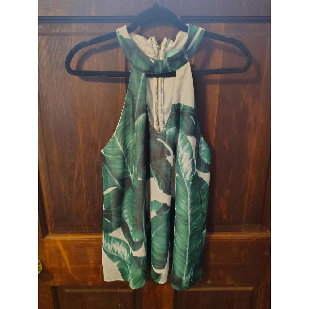 Anthropologie Judith March Green White Palm Leaf Blouse M